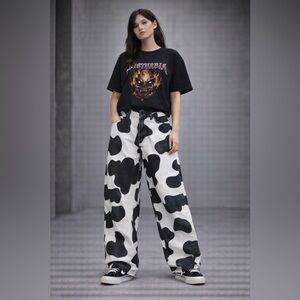 High Waist Cow‎ Print Wide Leg Jeans Women’s Small Y2K Western Aesthetic